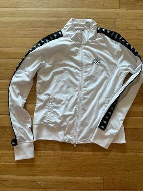 Kappa White Track Jacket with Black Logo Tape Detail